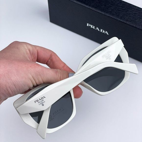 Prada PR19ZS 1425S0 Sunglasses Talc White Dark Grey Rectangle Women - Picture 3 of 11